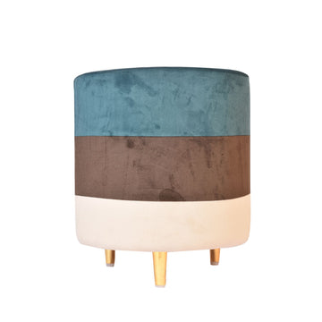 Blue Brown and White Multicolour Smooth Velvet Pouf